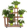 Indoor Outdoor Solid Wood 6-Tier Plant Stand on Wheels