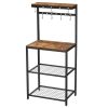 Modern Industrial Metal Wood Bakers Rack with Microwave Shelf