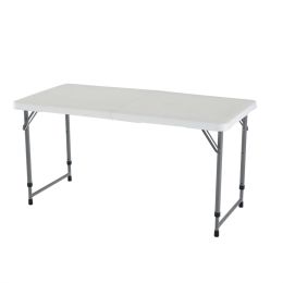 4-Foot Three Adjustable Height White HDPE Folding Table