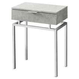 24in Modern End Table 1 Drawer Nightstand Grey with Chrome Metal Legs