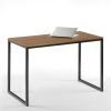 Modern Home Office Desk | Black Metal Frame, Brown Wood Top