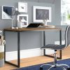 Modern Home Office Desk | Black Metal Frame, Brown Wood Top