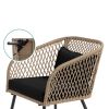 Beige/Black Outdoor Wicker Bistro Set - 3-Piece with Tempered Glass Side Table