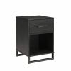 Modern 1-Drawer Nightstand, Rustic Black, Metal Legs