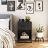 Modern 1-Drawer Nightstand, Rustic Black, Metal Legs