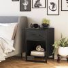 Modern 1-Drawer Nightstand, Rustic Black, Metal Legs