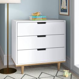 Modern Mid-Century 3-Drawer Dresser, White Natural Finish