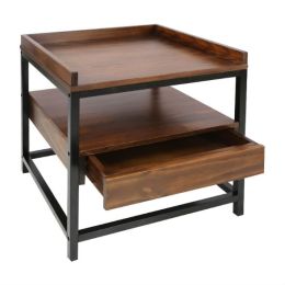 Modern 1-Drawer End Table Nightstand in Mocha Brown with Black Finish