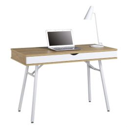 Modern Heavy-Duty Laptop Computer Desk | Pine Wood Finish with Storage Drawer