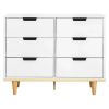 Modern Mid-Century 6-Drawer Double Dresser, White/Natural