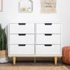 Modern Mid-Century 6-Drawer Double Dresser, White/Natural