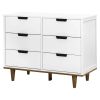 Modern Mid-Century 6-Drawer Double Dresser, White Walnut Finish