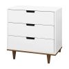 Modern Mid-Century 3-Drawer Dresser, White Walnut Finish