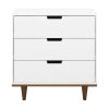 Modern Mid-Century 3-Drawer Dresser, White Walnut Finish