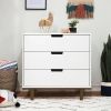 Modern Mid-Century 3-Drawer Dresser, White Walnut Finish