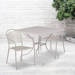 Stylish Grey Steel Metal Patio Furniture Set | 3-Piece | 2 Chairs and 1 Table