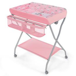 Pink Folding  Wide Nursery Baby Diaper Changing Table