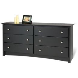 Bedroom Dresser in Black Finish with 6 Drawers and Metal Knobs