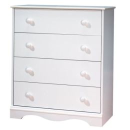 White 4 Drawer Bedroom Chest with Wooden Knobs