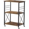 3-Shelf Baker's Rack Microwave Cart w/Black Metal Rustic Brown Wood