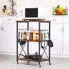 3-Shelf Baker's Rack Microwave Cart w/Black Metal Rustic Brown Wood