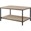 Modern Industrial 2-Tier Coffee Table in Rustic Light Oak Wood Finish