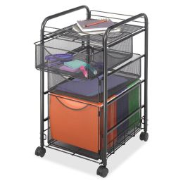 Black Metal Mesh Mobile Filing Cart | 2 Drawers & Wheels | Sleek & Practical