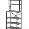 Modern Gray Metal Wood Kitchen Baker's Rack/Microwave Stand