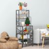 Modern Gray Metal Wood Kitchen Baker's Rack/Microwave Stand