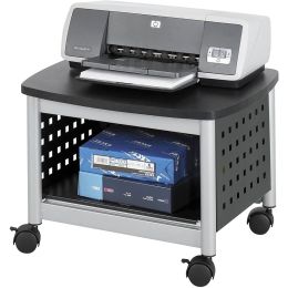 Under-Desk Printer Stand Mobile Office Cart in Black and Silver