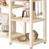 Beige Stainless Steel Kitchen Bakers Rack/Utility Table with Wood Cutting Board