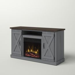 Farmhouse Rustic Grey/Espresso TV Center | Electric Fireplace Included