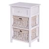 White Wooden 1-Drawer Nightstand/End Table with 2 Baskets