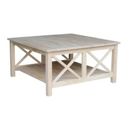 Classic Square Solid Wood Coffee Table with Bottom Shelf