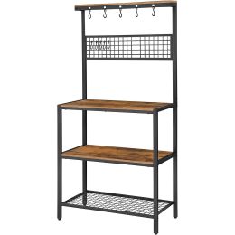 3-Shelf Kitchen Baker's Rack Microwave Stand w/Black Metal Rustic Brown Wood