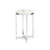 Round Cross Leg Coffee Side Table Nightstand with Faux Marble Top | White/Chrome