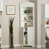 Bathroom Tower Corner Storage Cabinet with 3 Open Shelves in White