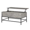 Modern Grey Lift-Top Coffee Table | Hidden Storage | Black Metal Legs