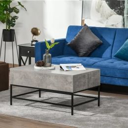 Modern Grey Lift-Top Coffee Table | Hidden Storage | Black Metal Legs