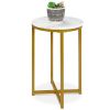 Round Cross Leg Coffee Side Table Nightstand with Faux Marble Top | White/Gold Elegance