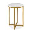 Round Cross Leg Coffee Side Table Nightstand with Faux Marble Top | White/Gold Elegance