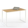 Modern Home Office Desk with White Steel Frame and Wood Table Top