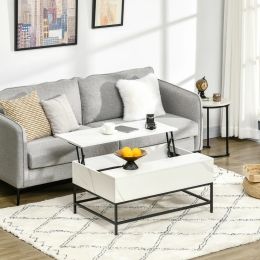 Modern White Lift-Top Coffee Table | Hidden Storage | Black Metal Legs