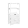 White Floor Cabinet with Storage Drawer 2 Open Shelves