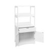 White Floor Cabinet with Storage Drawer 2 Open Shelves