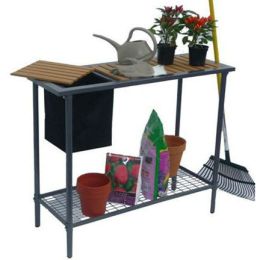 Metal Garden Bench with Wood Top: Outdoor Work Table