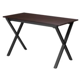 Modern Writing Table Computer Desk | Black Metal Frame, Walnut Finish Top