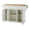 White Kitchen Island Storage Cabinet with Solid Wood Top