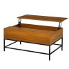 Traditional Farmhouse Brown Lift-Top Coffee Table | Storage | Black Metal Legs