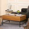 Traditional Farmhouse Brown Lift-Top Coffee Table | Storage | Black Metal Legs